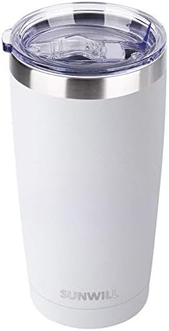 SUNWILL Travel Coffee Tumbler 20 oz, Insulated Mug with Lid, Stainless Steel Cup for Hot and Cold Drinks, Powder Coated White by SUNWILL