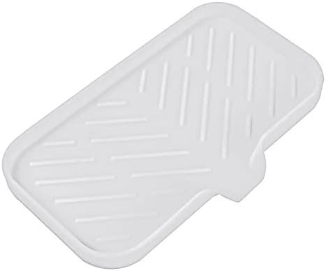 MicoYang Silicone Soap Dish with Drain Spout — Self-Draining Sink Organizer Tray for Bathroom & Kitchen, Sponges, Dispensers & Soap Holder, Non-Slip & Dishwasher Safe, White (Medium, 9.6"×5.3") by MicoYang