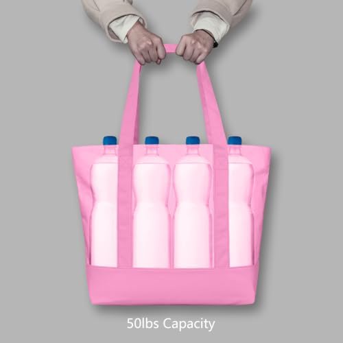 TOPDesign 3-Pack Canvas Tote Bags with an External Pocket, Reusable Grocery Shopping Bags, Top Zipper Closure, Daily Essentials (Pink) - Image 6