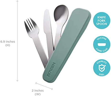 Smash Reusable Stainless Steel Travel Utensils/Cutlery Set with Silicone Case Sage - Image 3