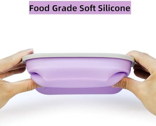 Collapsible Silicone Lunch Box with Lid and Spork, Leakproof Foldable Bento Box for Meal Prep, Travel, Camping, Microwave and Dishwasher Safe, 8.1 x 5.1 x 2.8 inches, Purple - Image 5