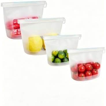 Reusable Silicone Food Storage Bags (Set of 4), Dishwasher Oven Microwave Freezer Safe, Eco-Friendly 100% Platinum, Leakproof Sous Vide Bags, Premium Lunch Containers, 2 Snack 2 Sandwich, Clear by CuLiDing