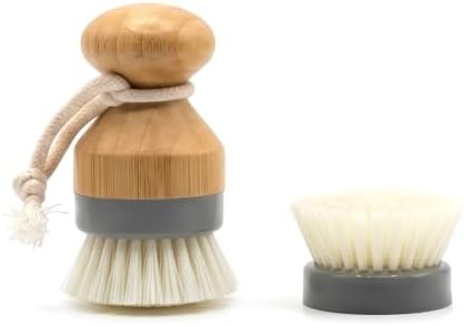 Wooden Dish Scrub Brush Set with 2 Replaceable Heads - Durable Nylon Bristles Kitchen Cleaning Brushes for Pots, Pans, and Sinks - Ergonomic Wood Handle Dish Brushes for Heavy Duty Scrubbing by Unknown