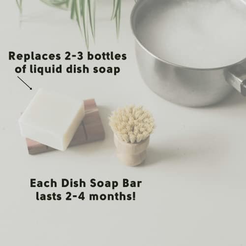 Dish Washing Bundle Kit | Eco-Friendly Solid Dish Soap, Cedar Soap Tray, Bamboo Pot Brush | Organic & Vegan Ingredients, Non-Tox Dish Soap | 3pc. Set - Image 3