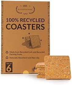 Bleeker & Rowe Recycled Cork Coasters, Set of 6, 4x4 inches, Non-Slip, Absorbent by Unknown