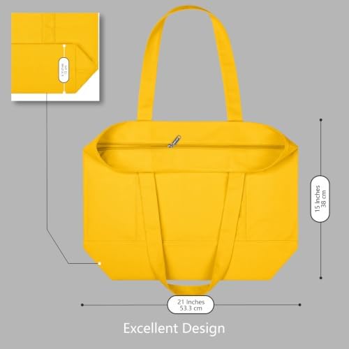 TOPDesign 6-Pack Canvas Tote Bags with an External Pocket, Reusable Grocery Shopping Bags, Top Zipper Closure, Daily Essentials (Yellow) - Image 5