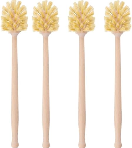 HAKZEON 4 Pack Wood Bottle Brush 14 Inch Extra Long Beechwood Handle and Sisal Bristles, Kitchen Bottle Brush for Scrubs Wide Mouth Jars, Cups, Tumblers, Dishes, Vases by HAKZEON