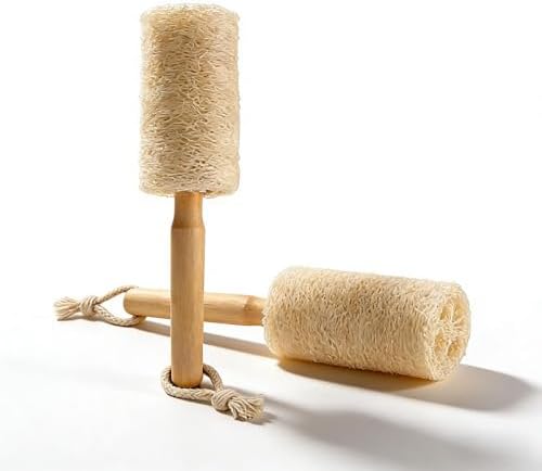 2 Pack Natural Loofah Dish Brushes with Wooden Handles by KiiKiiPaNa