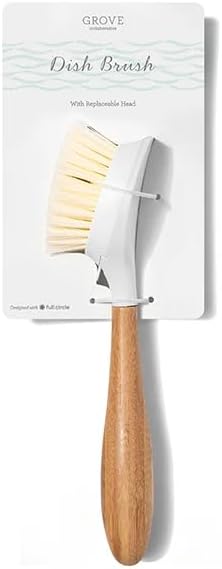 Grove Co. Replaceable Head Bamboo Dish Brush, Non-Scratch Scrubber, 1 Count by Unknown