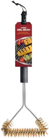 HIC Kitchen Roasting 3-Sided Grill Cleaning Brush with Non-Scratch Brass Bristles, 16.5-Inches Long by HIC