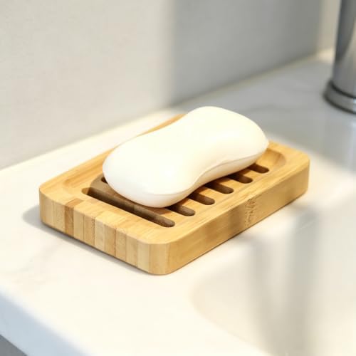 2 Pack Square Bamboo Wooden Soap Dishes, Shampoo Bar Holder with Self Draining Tray, Travel Soap Saver Case for Bathroom Kitchen Sink - Image 5