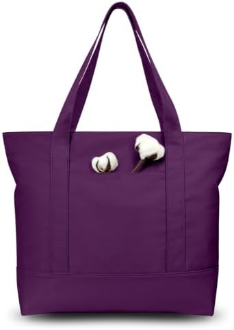 TOPDesign 6-Pack Canvas Tote Bags with an External Pocket, Reusable Grocery Shopping Bags, Top Zipper Closure, Daily Essentials (Purple) by TOPDesign