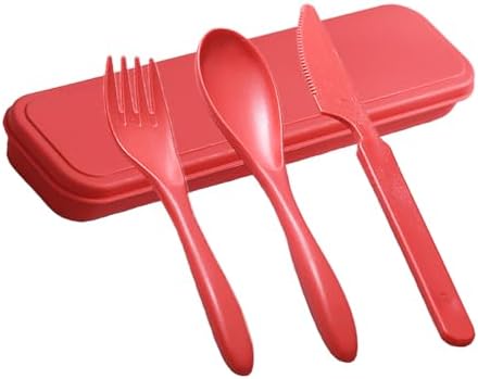 Wheat Straw Portable Spoon and Fork Set, Plastic Work School Cutlery (Red) by Unknown