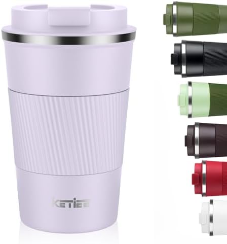 KETIEE Travel Mug 12oz: Insulated Coffee Mug with Leakproof Lid, Travel Coffee Mug Vacuum Stainless Steel Double Walled Reusable Coffee Cup for Hot and Iced Coffee Tea Water (Purple) by KETIEE