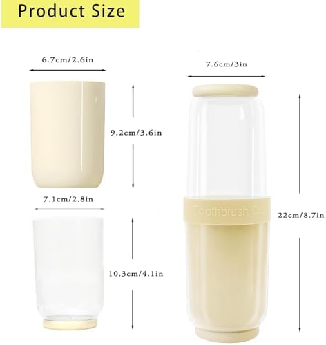 Breathable Toothbrush Travel Case, 2 in 1 Portable Travel Toothbrush Holder and Mouthwash Cup, Large Capacity Toothbrush Cup with Lid for School, Camping, Business Trip, Bathroom, Cruise (Beige) - Image 6