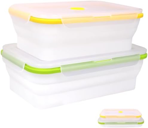 Set of 2 Extra Large Translucent Collapsible Silicone Food Storage Containers With Lids,82.8oz + 60.2oz Meal Prep Bento Lunch Boxes, Durable, Microwave,Dishwasher and Freezer Safe,BPA Free by FUSMYE