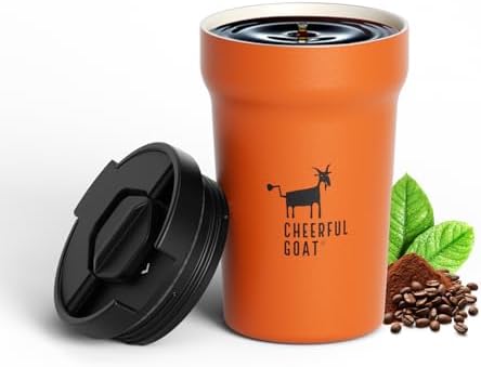 CHEERFUL GOAT Travel Coffee Mug, Ceramic Travel Mug with Lid(Orange) by CheerfulGoat