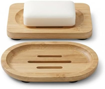 2Pcs Bamboo Soap Dish Wooden Tray Holder for Shower Steamer Bar Soap Dishes Natural Wood Bathroom Kitchen Shampoo Soap Holder 2 Size by Unknown