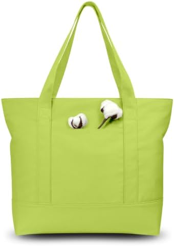 TOPDesign 3-Pack Canvas Tote Bags with an External Pocket, Reusable Grocery Shopping Bags, Top Zipper Closure, Daily Essentials (Light Green) by TOPDesign