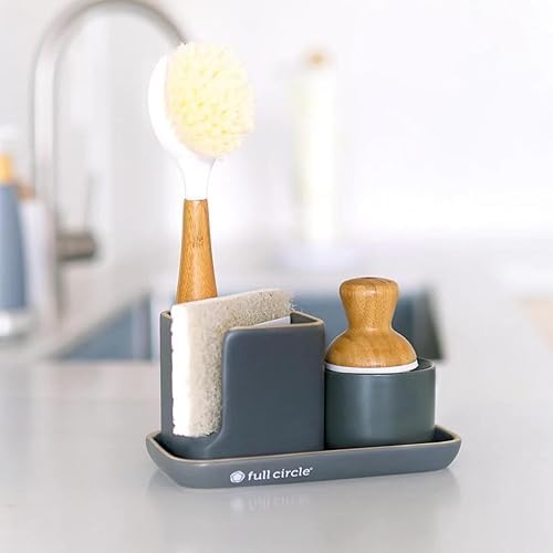 Full Circle Bubble Up Soap Dispenser & Dish Brush Set, Black & White (Pack of 4) - Image 5