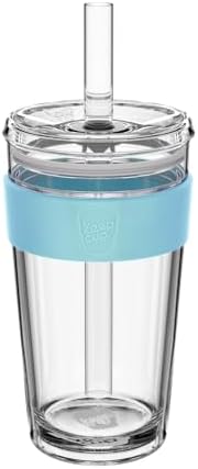 KeepCup Cold Cup - Longplay Double wall Glass Ice Coffee Tumbler with Lid and Straw - 16oz (454ml) - Cloud by KeepCup