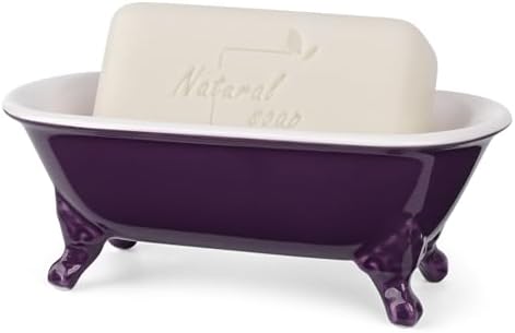 6.5" Ceramic Mini Clawfoot Bathtub Soap Dish,Bar Soap Holder,Plum by NEWHENGS