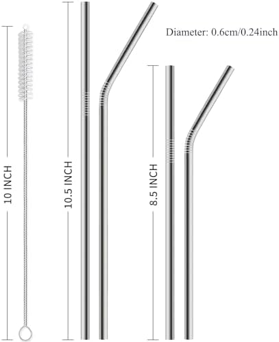 12 Pack of Reusable Stainless Steel Metal Straws, 3 Straight + 3 Bent 10.5 Inch and 3 Straight + 3 Bent 8.5 Inch Metal Straws with 2 Cleaning Brushes for 20 24 30 oz Tumbler Dishwasher Safef - Image 2