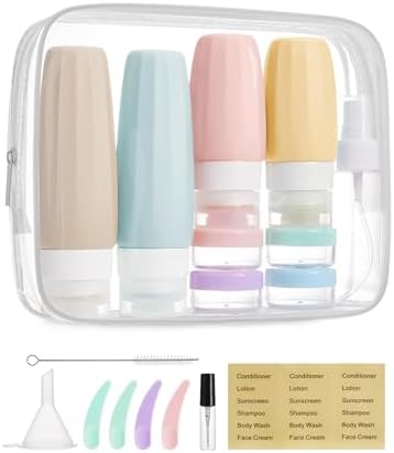 BAGSMART 18 Pack TSA Approved Travel Bottles for Toiletries, Leak Proof Silicone Travel Size Containers Bottles for Shampoo, Soft Pastel by BAGSMART