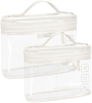 BAGSMART TSA Approved Toiletry Bag, 2 Pack Clear Makeup Cosmetic Bag Organizer, Quart Size Travel Bag for Toiletries, Carry-on Travel Accessories Essentials, White-2pcs by BAGSMART