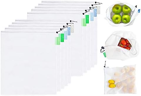 purifyou Set of 10 Reusable Produce Bags - Large (12x14), Farmers Market Bags, Washable Shopping Bags, Gift Bags, Storage for Fruits, Vegetables, Toys, Groceries, Kitchen and Home Organizer by purifyou