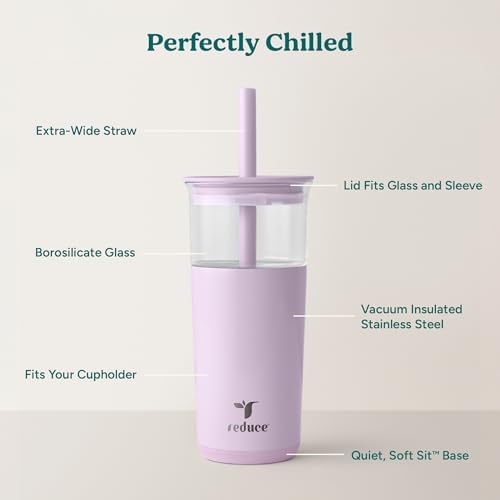 REDUCE Aspen - 20oz Vacuum Insulated Glass Tumbler - Extra Wide Straw & Lid - Image 3