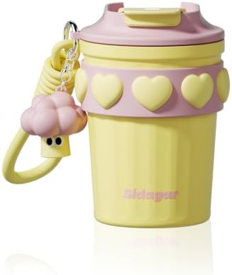 12 oz Insulated Coffee Tumbler with Lid, Cute Travel Mug, Yellow by Sidagar