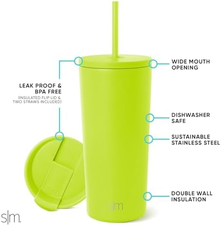Simple Modern Insulated Tumbler with Lid and Straw | Iced Coffee Cup Reusable Stainless Steel Water Bottle Travel Mug | Gifts for Women Men Her Him | Classic Collection | 20oz | Green Apple - Image 2