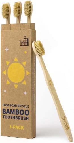 Firm Boar Bristle Bamboo Toothbrushes 3 Pack | Microplastics & Nylon Free; 100% Biodegradable & Compostable | Organic Natural Toothbrush; Hard Bristles Toothbrushes by ToothHaHa