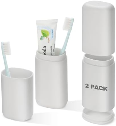 Travel Toothbrush and Toothpaste Case, 2 in 1 Gray Toothbrush Holder and Rinse Cup, Large Capacity Toothbrush Cup with Cover, Portable Toothbrush Holder for Traveling, Camping, Trip - 2PCS by BOOCHCOM