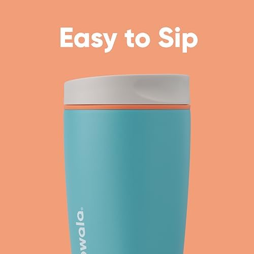 Owala SmoothSip Slider Insulated Stainless Steel Coffee Tumbler, Reusable Iced Coffee Cup, Hot Coffee Travel Mug, BPA Free 12 oz, Grey/Blue (Beachy Breeze) - Image 2