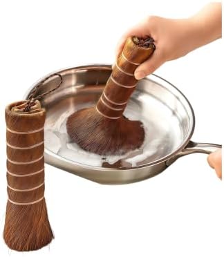 Palm Fiber Pot Brush, Natural Coconut Dish Brush, Hand Woven Palm Cleaning Brush, Non Scratch Nonstick Pan Cleaning Brush, Eco Friendly Plastic Free Kitchen Scrubber for Cookware Wok Plates by Unknown
