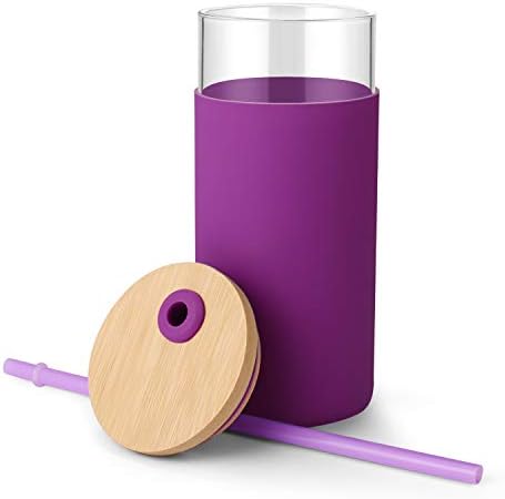 Tronco 20 oz Glass Tumbler with Lids and Straws, Reusable Iced Coffee Cups - Image 3