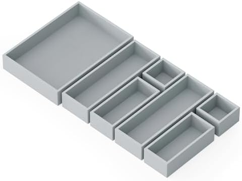 SpaceAid 7-Piece Bamboo Drawer Organizer Storage Boxes Set, Wood Tray Junk Drawer Organizers Multi-Use Divider Bins for Kitchen, Bathroom, Office Desk and Makeup Organization (7 Pack, Gray) by SpaceAid