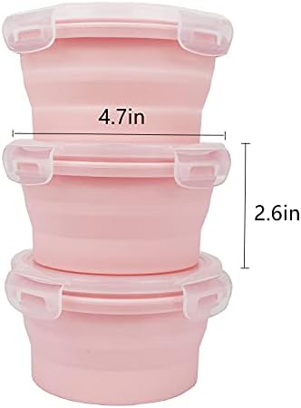 CCyanzi 3piece Round Collapsible Bowl with Lids, Silicone Food Storage Containers, Microwave & Freezer Safe, Space Saving for Kitchen Cabinet and Camping Backpack,(Pink) - Image 3