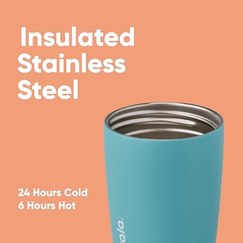 Owala SmoothSip Slider Insulated Stainless Steel Coffee Tumbler, Reusable Iced Coffee Cup, Hot Coffee Travel Mug, BPA Free 12 oz, Grey/Blue (Beachy Breeze) - Image 4