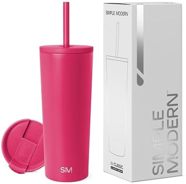 Simple Modern Insulated Tumbler with Lid and Straw | Iced Coffee Cup Reusable Stainless Steel Water Bottle Travel Mug | Gifts for Women Men Her Him | Classic Collection | 24oz | Berry Twist by Unknown