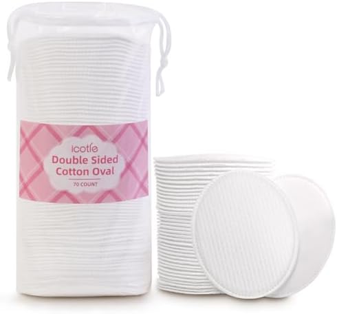 ICOTLE Large Oval Cotton Pads, 70 Count, 3-Layer, Dual Textured Design, Lint-Free, Ultra-Soft Cotton Oval for All Skin Types Cotton Pads for Makeup Removal, Cleansing, Skin Care etc. by icotle