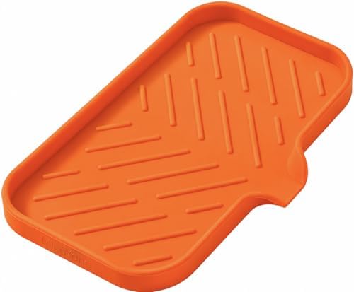 MicoYang Silicone Soap Dish with Drain Spout — Self-Draining Sink Organizer Tray for Bathroom & Kitchen, Sponges, Dispensers & Soap Holder, Non-Slip & Dishwasher Safe, Orange (Medium, 9.6"×5.3") by MicoYang