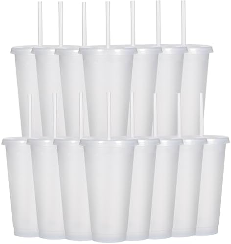 Suertestarry Tumbler with Straw and Lid,Water Bottle Iced Coffee Travel Mug Cup,Reusable Plastic Cups,Perfect for Parties,Birthdays,24oz-15 Pack (15 White Glitter, 15 pack) by Suertestarry