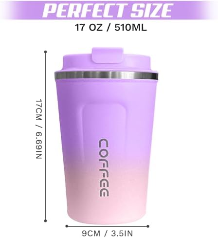 SPLMIFA Travel coffee mugs leak-proof,coffee cups with lids, stainless steel vacuum insulated coffee tumblers, thermal insulation cups for men & women keep drinks hot & cold(2nd-Purple Pink, 17OZ) - Image 4