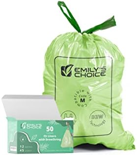 Emily's Choice Heavy Duty Biodegradable Trash Bag Code M (50 Count)with D2W Technology, Custom Fit Trash Bag compatible with Simplehuman Code M trash bins, 45L / 12 Gallons 1.2 MIL / 30 Micron by EmilysChoice