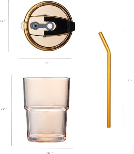 BLUEPOLAR 13 oz Tumbler Water Glass, Water Bottle with Straw and Dustproof Lid, Coffee Ice Cup Double Wall Insulated Glass Cup (Amber-4pack) - Image 3