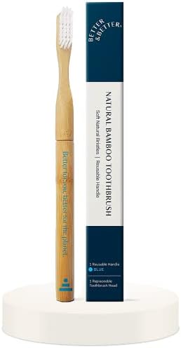 Better & Better Natural Bamboo Toothbrush | Soft Bristles | 100% Plant-Based | Reusable Handle and Replaceable Brush Head | Eco-Friendly, Zero Plastic | Adult Size, Blue by BETTERBETTER