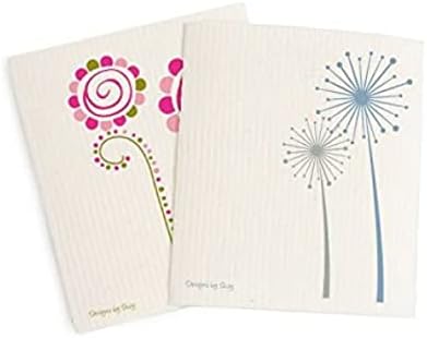 Skoy Cloth Eco-Friendly & Reusable Swedish Dishcloth, for Kitchen & Household Use, Plastic-Free Packaging, Dishwasher Safe, Designer Series – Whimsey/Carefree, White Cloth - 2-Pack by Skoy